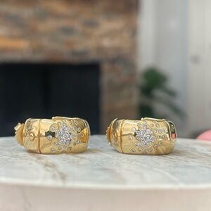 John Hardy 18k Bamboo huggies with diamonds